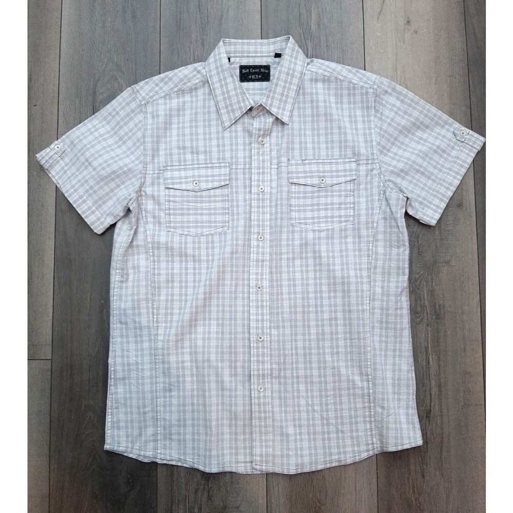 Red Level Nine men's collar short sleeve  button shirt white/grey XL